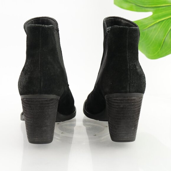 Born Womens Elaine Boot Size 8 Distressed Black Suede Chelsea Booties Block Heel - Picture 4 of 11